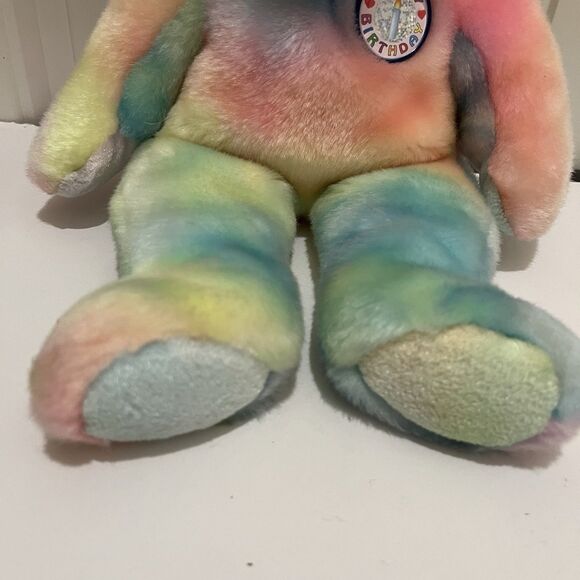 Ty Beanie Buddies Happy Birthday Bear Plush Tie Dye Pastel 14" Stuffed Toy 2001 - Picture 3 of 10